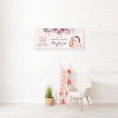 BAPTISMフォトピかわいらしンクフローライベントパーティー 横断幕 (インサイチュ)