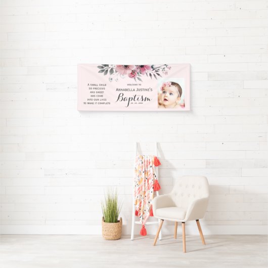 BAPTISMフォトピかわいらしンクフローライベントパーティー 横断幕 (インサイチュ)