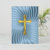 Baptism 1st Communion Confirmation Blue Gold 招待状 (スタンド正面)