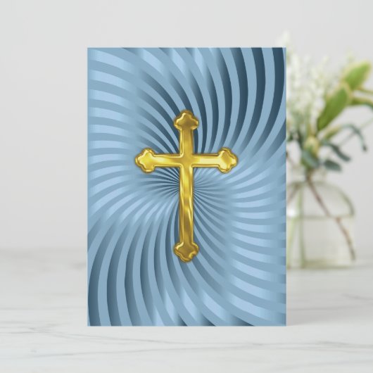 Baptism 1st Communion Confirmation Blue Gold 招待状 (スタンド正面)