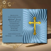 Baptism 1st Communion Confirmation Blue Gold 招待状