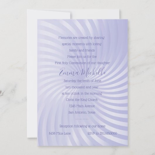 Baptism 1st Communion Confirmation Lavender Pearl 招待状 (裏面)