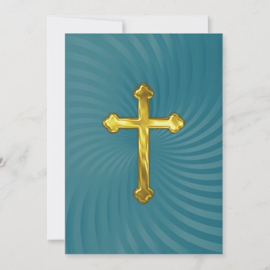 Baptism 1st Communion Confirmation Teal Gold 招待状 (正面)