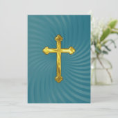 Baptism 1st Communion Confirmation Teal Gold 招待状 (スタンド正面)