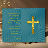 Baptism 1st Communion Confirmation Teal Gold 招待状