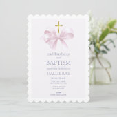 Baptism and 2nd Birthday Modern Pink Bow 招待状 (スタンド正面)