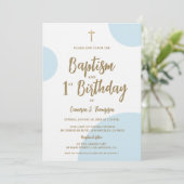 Baptism and First Birthday with Cross Blue Gold 招待状 (スタンド正面)