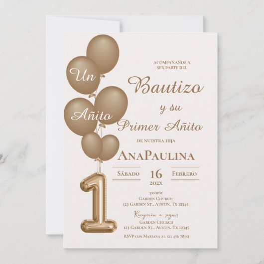 Baptism and first year invitation in Spanish 招待状 (正面)