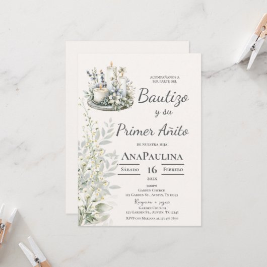 Baptism and first year invitation in Spanish 招待状 (正面/裏面インサイチュ)