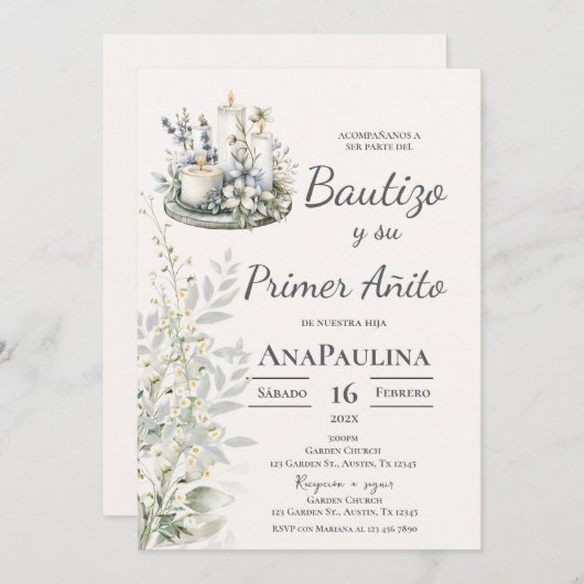 Baptism and first year invitation in Spanish 招待状 (正面/裏面)