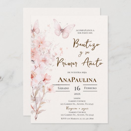 Baptism and first year invitation in Spanish 招待状 (正面/裏面)