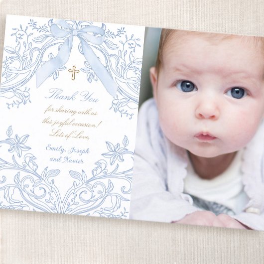 Baptism baby boy thank you card 招待状