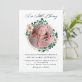 Baptism Baby Eucalyptus Poinsettia Photo シーズンカード (スタンド正面)