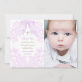 Baptism baby girl lilac design thank you card (正面)