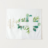 Baptism Backdrop - Greenery Eucalyptus Cross タペストリー (正面(横))