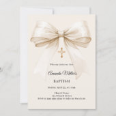 Baptism beige bow elegant neutral 招待状 (正面)