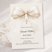 Baptism beige bow elegant neutral 招待状