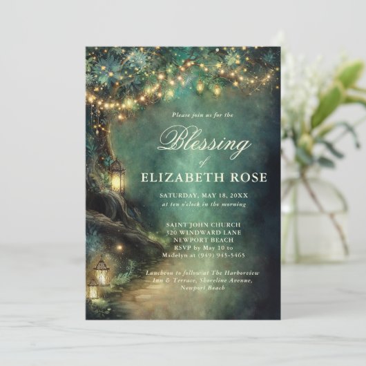 Baptism Blessing Enchanted Garden Forest Landerns 招待状 (スタンド正面)