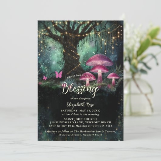 Baptism Blessing Enchanted Garden Forest Mushrooms 招待状 (スタンド正面)