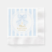 Baptism Blue Bow Baby Boy 縁ありカクテルナプキン (正面)