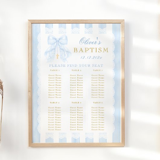 Baptism Blue Bow Baby Boy  Seating Chart ポスター