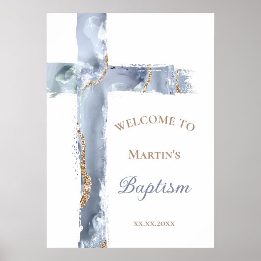 Baptism | blue cross welcome sign ポスター (正面)