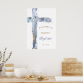 Baptism | blue cross welcome sign ポスター (キッチン)