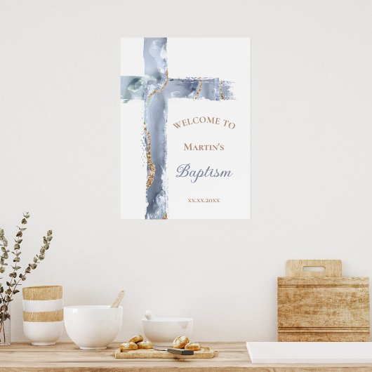 Baptism | blue cross welcome sign ポスター (キッチン)