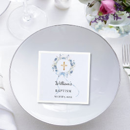 Baptism blue florals wreath boy cross スタンダードカクテルナプキン