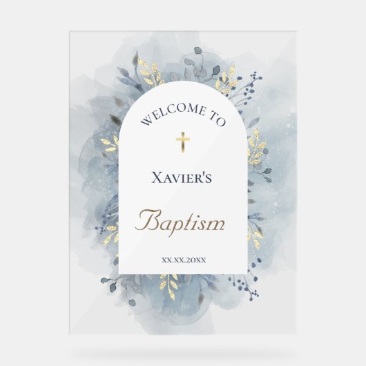 Baptism blue foliage clear welcome sign アクリルサイン (正面)