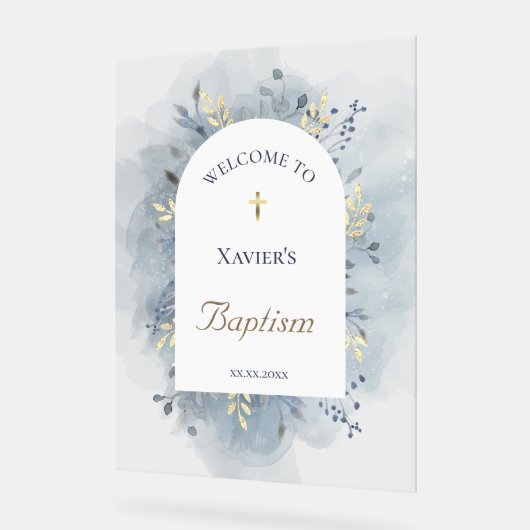 Baptism blue foliage clear welcome sign アクリルサイン (傾斜)