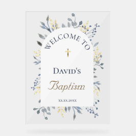 Baptism blue foliage clear welcome sign アクリルサイン