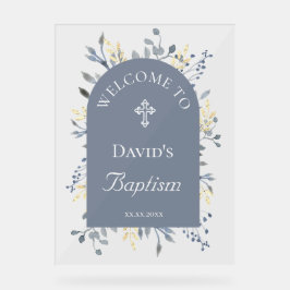 Baptism blue foliage clear welcome sign アクリルサイン