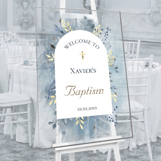 Baptism blue foliage clear welcome sign アクリルサイン