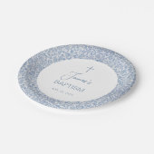 Baptism Blue White Floral Pattern Boy Christening  ペーパープレート (アングル)