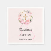 Baptism blush pink girl florals wreath cross スタンダードカクテルナプキン (正面)