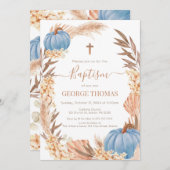 Baptism Boho Pampas arrangement blue Pumpkin 招待状 (正面/裏面)