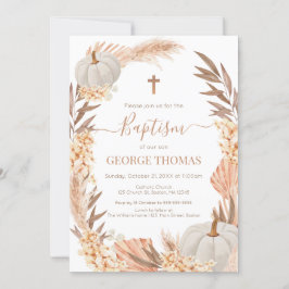 Baptism Boho Pampas arrangement white Pumpkin 招待状