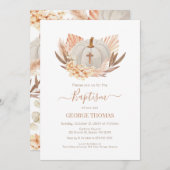 Baptism Boho Pampas white Pumpkin Invitation  招待状 (正面/裏面)