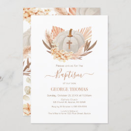 Baptism Boho Pampas white Pumpkin Invitation  招待状