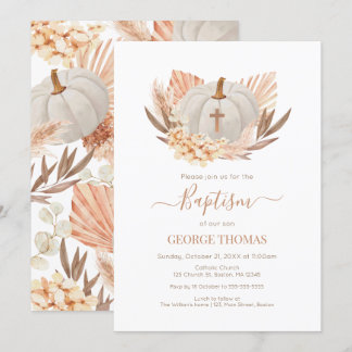 Baptism Boho Pampas white Pumpkin Invitation  招待状