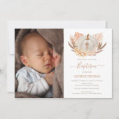 Baptism Boho white Pumpkin Photo Invitation 招待状 (正面)