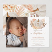 Baptism Boho white Pumpkin Photo Invitation  招待状 (正面/裏面)