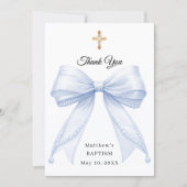 Baptism bow blue pearls photo boy サンキューカード (正面)