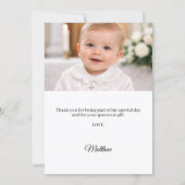 Baptism bow blue pearls photo boy サンキューカード (裏面)