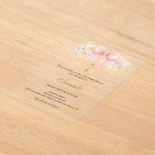 Baptism Bow Blush Pink Florals Neutrals Cross アクリル招待状 (レイダウン)