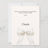 Baptism bow ivory pearls white photo girl サンキューカード (裏面)