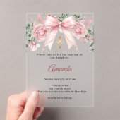 Baptism Bow Pink Florals Girl Cross Premium アクリル招待状 (インサイチュ (ポータブル))
