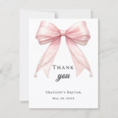 Baptism bow pink pearls サンキューカード (正面)