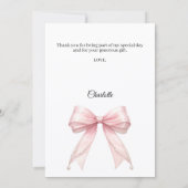 Baptism bow pink pearls gold cross サンキューカード (裏面)